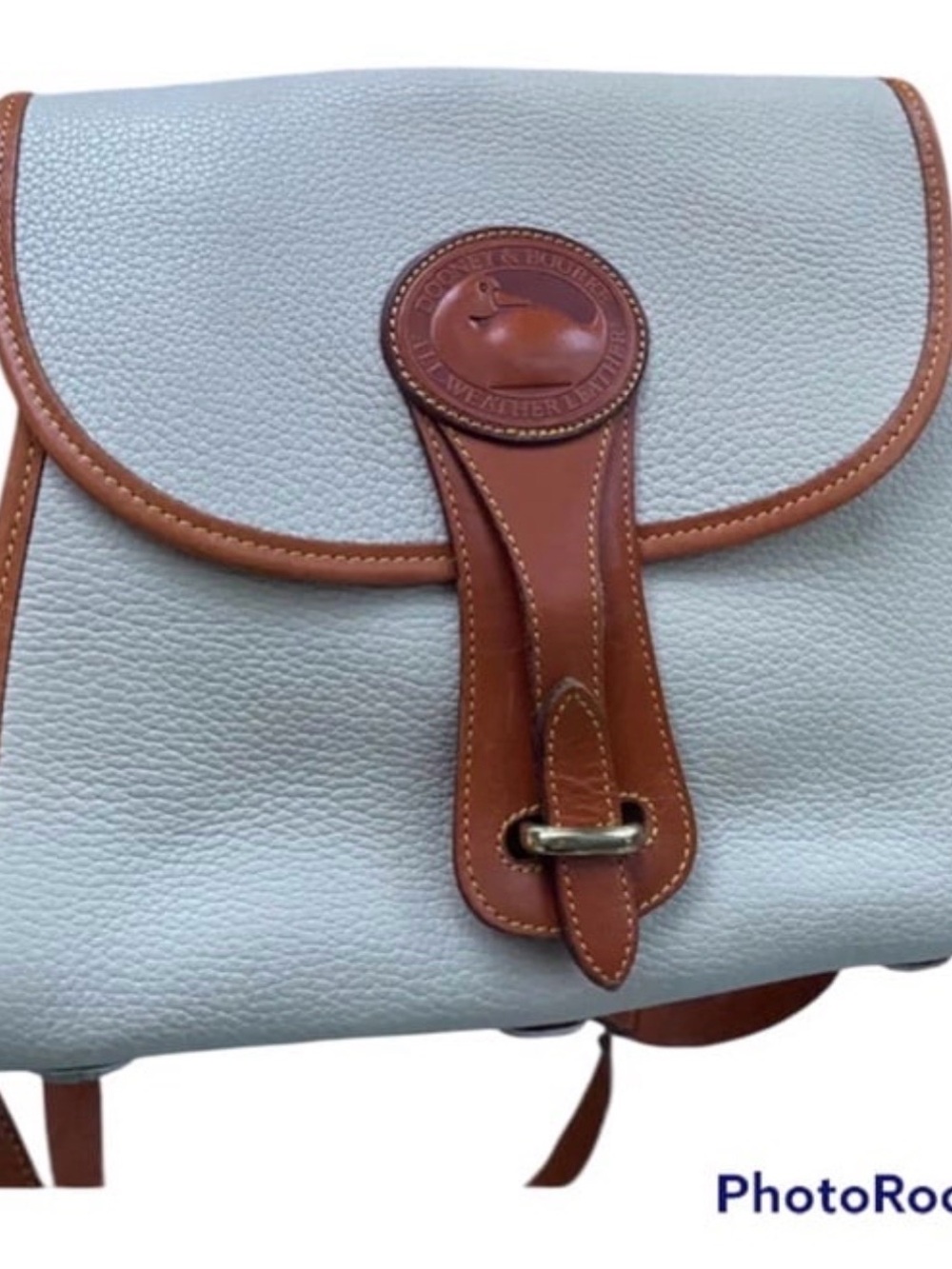 Dooney & Bourke Light White Pebble Leather Backpack with Brown Trim